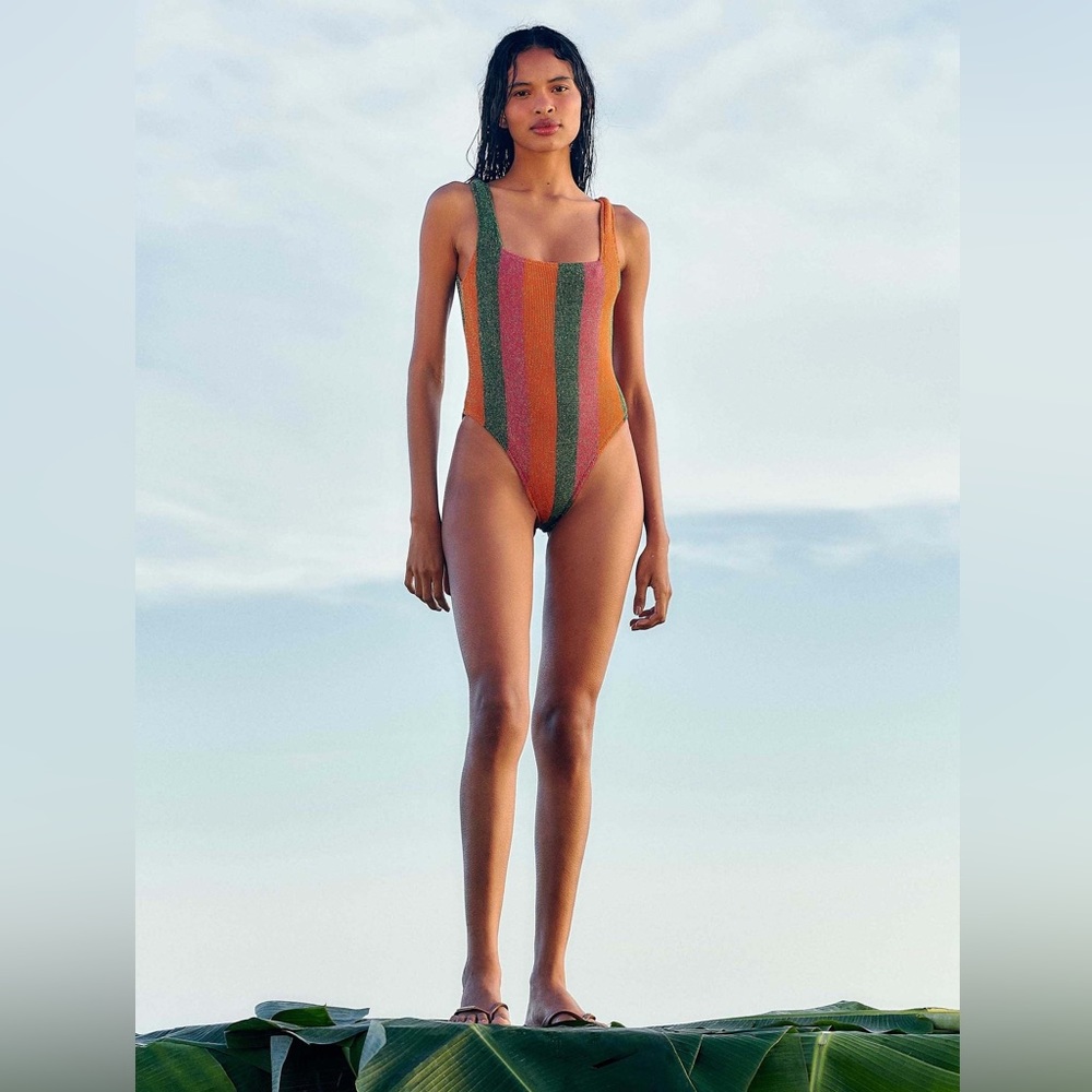 NWT FARM Rio Shimmering Striped One-Piece Swimsuit | Taylor Swift Anti-Hero